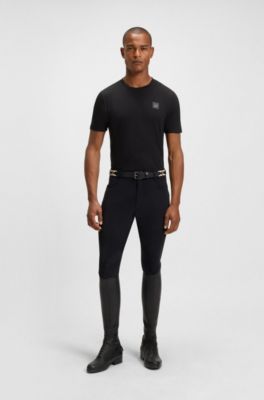 Equestrian stretch-cotton T-shirt with logo patch, Black