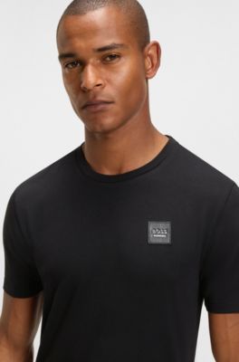 T-shirt da equitazione in cotone elasticizzato con patch logo, Nero