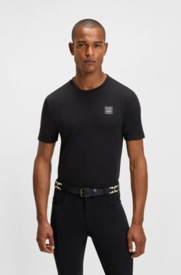 Equestrian stretch-cotton T-shirt with logo patch, Black