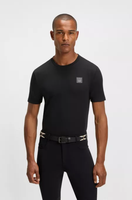 Camiseta de equitación en algodón elástico con aplique de logo