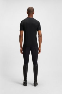 乗馬 ストレッチコットン Tシャツ ロゴパッチ, ブラック