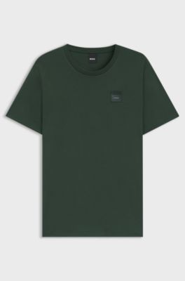 Equestrian stretch-cotton T-shirt with logo patch, Dark Green