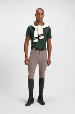 Equestrian stretch-cotton T-shirt with logo patch, Dark Green