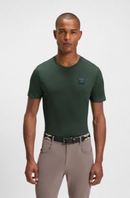 乗馬 ストレッチコットン Tシャツ ロゴパッチ, ダークグリーン
