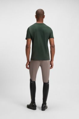 Equestrian stretch-cotton T-shirt with logo patch, Dark Green
