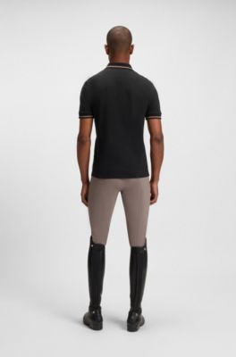 Equestrian stretch-cotton polo shirt with logo patch, Black