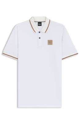 Equestrian stretch-cotton polo shirt with logo patch 1