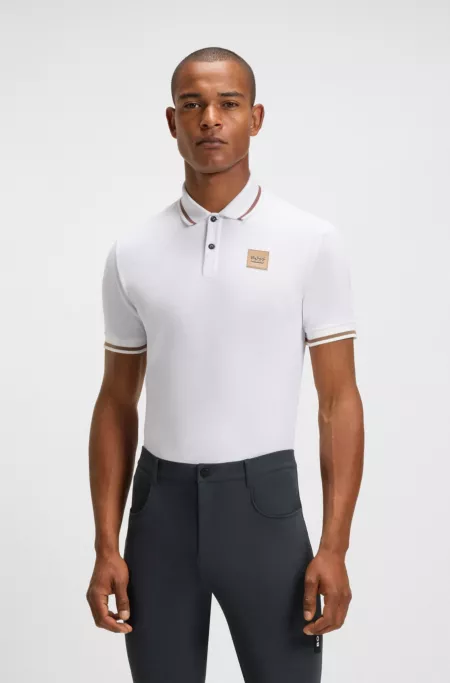 Polo d’équitation en coton stretch avec patch logo