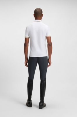 Equestrian stretch-cotton polo shirt with logo patch, White