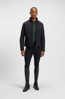 Equestrian stretch-cotton polo shirt with logo patch, Dark Green