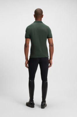 Equestrian stretch-cotton polo shirt with logo patch, Dark Green