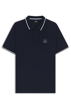 Equestrian stretch-cotton polo shirt with logo patch