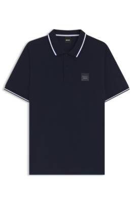 Equestrian stretch-cotton polo shirt with logo patch 1