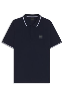 Equestrian stretch-cotton polo shirt with logo patch
