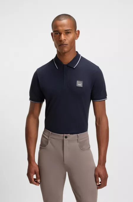 Equestrian stretch-cotton polo shirt with logo patch