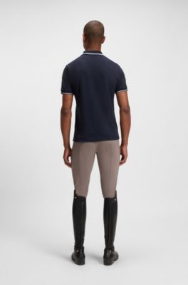 Polo da equitazione in cotone elasticizzato con toppa con logo, Blu scuro
