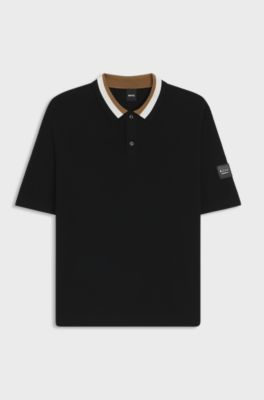 Equestrian cotton sweater with polo collar, Black