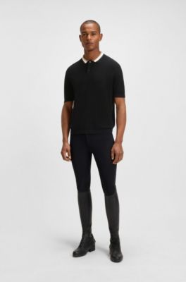 Equestrian cotton sweater with polo collar, Black