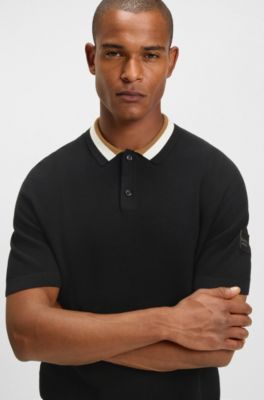 Equestrian cotton sweater with polo collar, Black