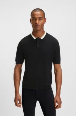 Maglione in cotone a ispirazione equestre con colletto polo, Nero