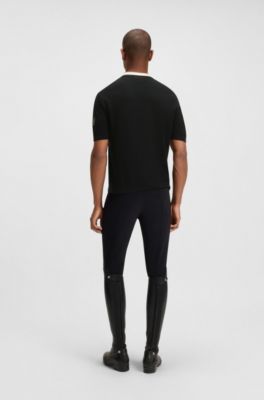 Equestrian cotton sweater with polo collar, Black