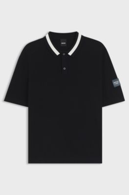Equestrian cotton sweater with polo collar, Dark Blue