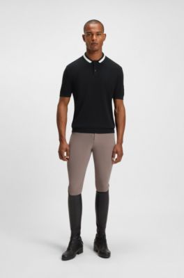 Rideinspireret sweater i bomuld med polokrave, M&oslash;rkebl&aring;