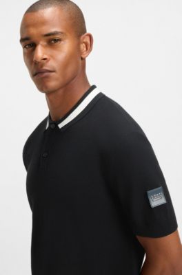 Equestrian cotton sweater with polo collar, Dark Blue