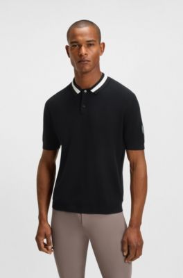 Equestrian cotton sweater with polo collar, Dark Blue