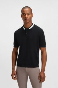 Equestrian cotton sweater with polo collar, Dark Blue