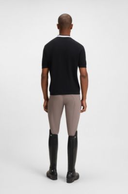 Equestrian cotton sweater with polo collar, Dark Blue