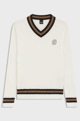 Equestrian cotton sweater with cable knit, Natural