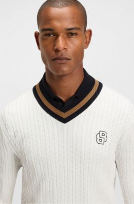 Equestrian cotton sweater with cable knit, Natural