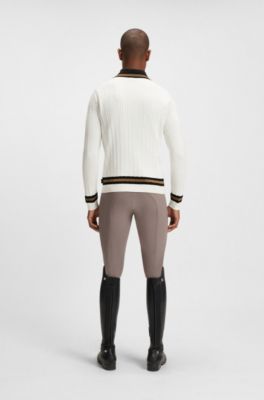 Reitsport-Pullover aus Baumwolle mit Zopfmuster, Wei&szlig;