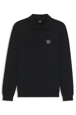 Equestrian stretch-cotton knit polo with logo patch