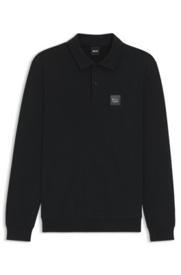 Equestrian stretch-cotton knit polo with logo patch
