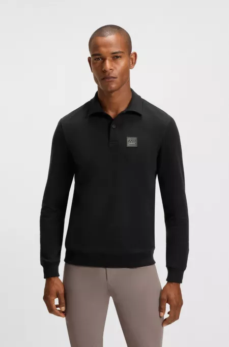 Equestrian stretch-cotton knit polo with logo patch