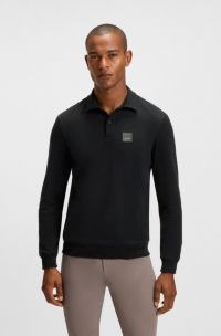 Equestrian stretch-cotton knit polo with logo patch, Black