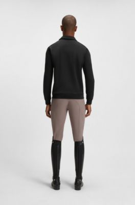 Gebreide polo voor ruiters met logopatch, van stretchkatoen, Zwart