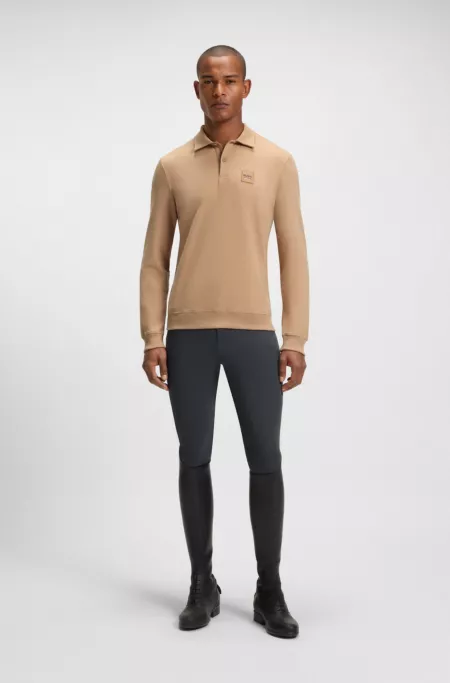 Equestrian stretch-cotton knit polo with logo patch