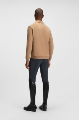 Equestrian stretch-cotton knit polo with logo patch, Beige