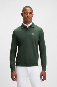 Equestrian stretch-cotton knit polo with logo patch, Dark Green