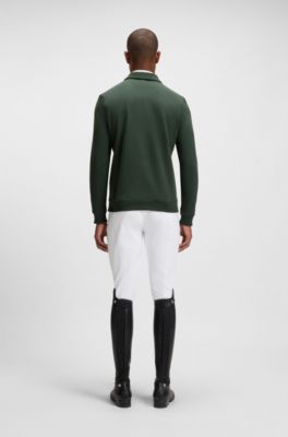 Equestrian stretch-cotton knit polo with logo patch, Dark Green