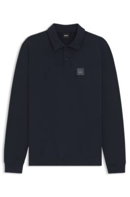Equestrian stretch-cotton knit polo with logo patch 1
