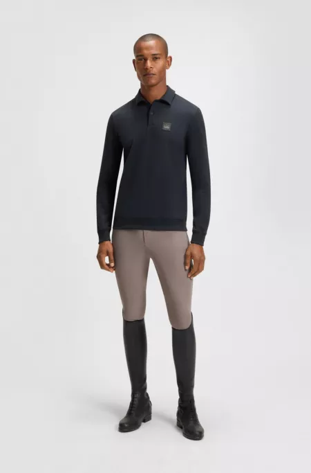 Equestrian stretch-cotton knit polo with logo patch
