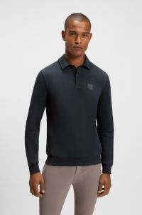 Polo de punto de algod&oacute;n el&aacute;stico para equitaci&oacute;n con aplique de logo, Azul oscuro