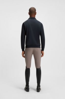 Equestrian stretch-cotton knit polo with logo patch, Dark Blue