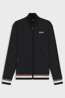 Equestrian zip-up jacket with signature-stripe trims, Black