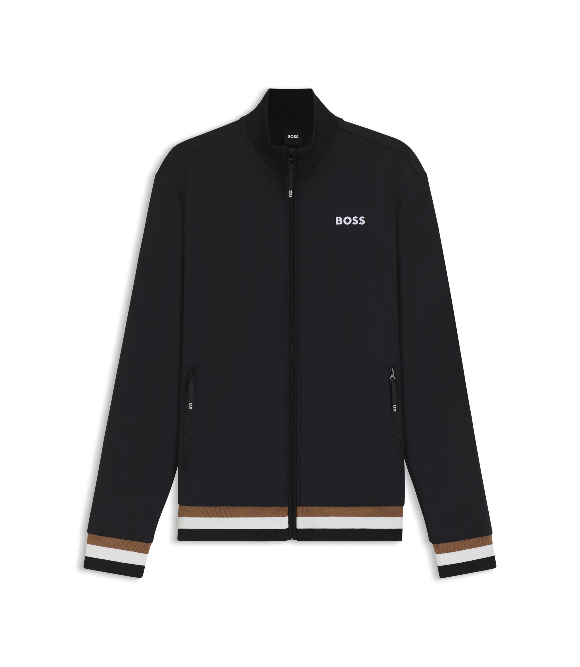 BOSS - Equestrian zip-up jacket with signature-stripe trims - Black