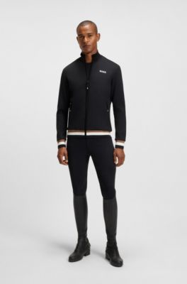 Equestrian zip-up jacket with signature-stripe trims, Black
